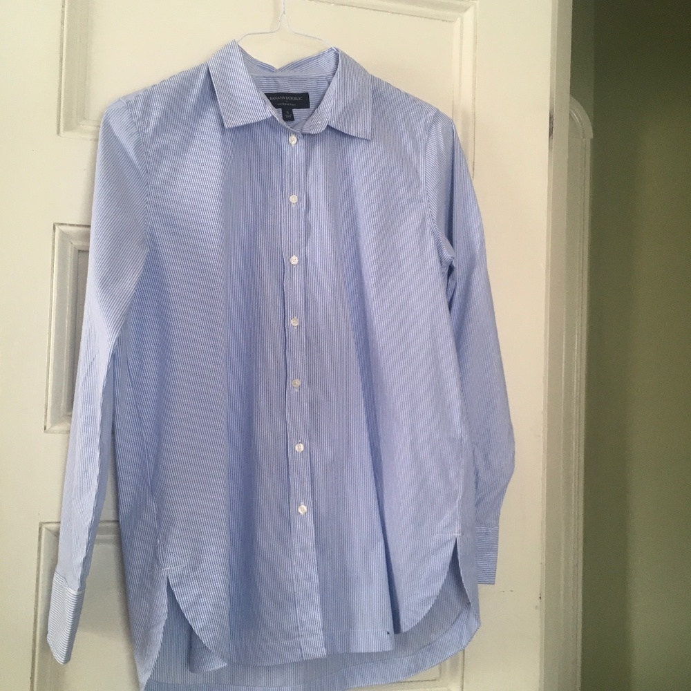 Banana Republic  size S cotton Boyfriend Tunic blue and white stripe